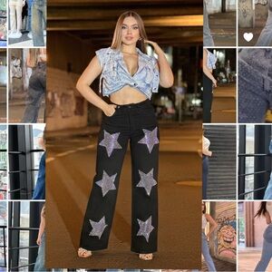 Mia’s Doll Colombia 🇨🇴 Black Jeans with silver Star Patches